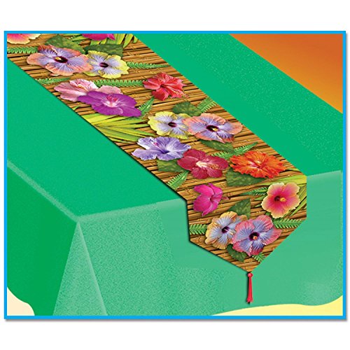 Club Pack of 12 Decorative Bamboo and Floral Printed Luau Table Runner 6'
