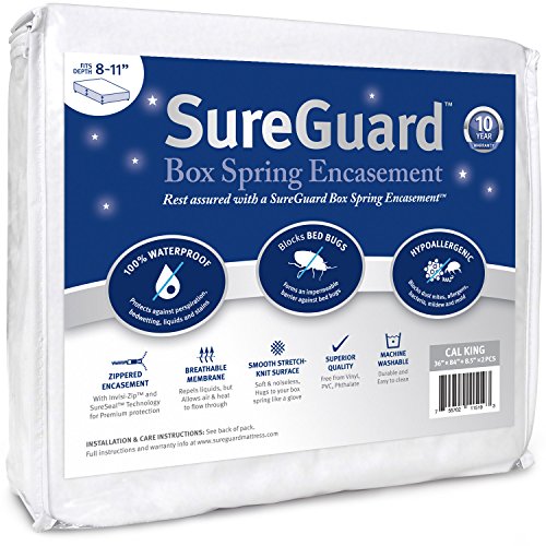 Split Cal King SureGuard Box Spring Encasement Pack - 100% Waterproof, Bed Bug Proof, Hypoallergenic - Premium Zippered Six-Sided Covers
