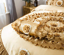 Load image into Gallery viewer, Tache Satin Ruffle Floral Luxurious Honey Gold Caramel Latte Victorian Royal 6pc Comforter Bedding Set, Queen
