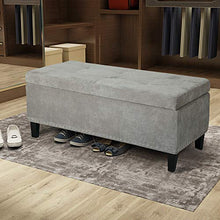 Load image into Gallery viewer, Asensefurniture Microfiber Rectangle Tufted Lift Top Storage Ottoman Bench, Footstool with Solid Wood Legs, Nail head Trim, Royal Olive Grey

