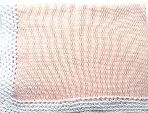 Knitted Crochet Finished Pink Cotton Baby Blanket Trimmed White Cotton