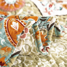Load image into Gallery viewer, DaDa Bedding Bohemian Bedspread Set - Floral Paisley Garden Party Reversible Coverlet - Bright Vibrant Multi-Colorful Blue Salmon Pink - Full - 3-Pieces
