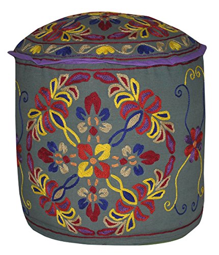 Lalhaveli Room Decorative Handmade Round Ottoman Cover 18 X 18 X 14 Inches