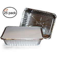 Load image into Gallery viewer, TigerChef TC-20337 Durable Aluminum Oblong Foil Pan Containers with Clear Board Lids, 2-1/4 Pound Capacity, 8.44&quot; x 5.89&quot; x 1.8&quot; Size (Pack of 25)
