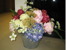 Load image into Gallery viewer, 21&quot;Hx22&quot;Wx28&quot;L Hydrangea/Rose/Artichoke in MetalContainer Pink Green
