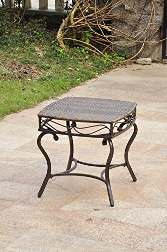 Antique Brown Valencia Resin Wicker/Steel Square Round Side Table 4112-ST-ABN by International Caravan