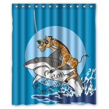 Load image into Gallery viewer, Funny Giraffe Riding on the Big Shark Shower Curtain for Kids- Fashion Personalize Custom Bathroom Shower Curtain Waterproof Polyester Fabric 60(w)x72(h) Rings Included

