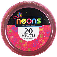 Load image into Gallery viewer, Hard Plastic Plates, 9-Inch Round, Party/Luncheon Plates, Assorted Neon, 20-Count
