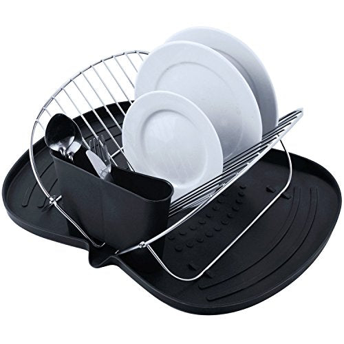 MSV Dish Rack with 2 Levels Plastic Plate, Black