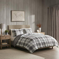 Woolrich Plaid Bedroom Comforter Down Alternative All Season Ultra Soft Microfiber Bedding Sets, Full/Queen, Grey, 3 Piece