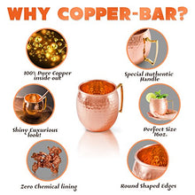 Load image into Gallery viewer, Moscow Mule Copper Mugs - Set of 4 - 100% HANDCRAFTED Pure Solid Copper Mugs - 16 Oz Gift Set with Highest Quality Cocktail Copper Straws, Copper Shot Glass &amp; 2 E-Books by Copper-Bar
