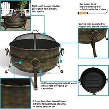 Load image into Gallery viewer, Sunnydaze Cauldron Outdoor Fire Pit - 34 Inch Large Bonfire Wood Burning Patio &amp; Backyard Firepit for Outside with Round Spark Screen, Fireplace Poker, and Metal Grate
