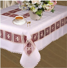 Load image into Gallery viewer, Violet Linen Emerald Flower Lace Tablecloth, 52&quot; X 70&quot;, White
