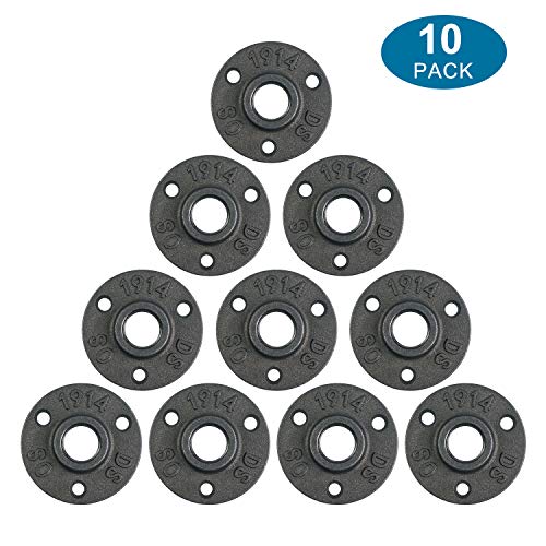 10Pcs 1/2-INCH Floor Flange Industrial Steel Malleable Cast Iron Pipe Fittings Retro Decor Furniture DIY BSP Threaded Hole By E-UNIONA