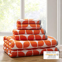 Lita Cotton Bathroom Towels , Jacquard Highly Absorbent Bath Towel Set , 6-Piece Include 2 Bath Towels & 4 Hand Towels ,  Orange Grey