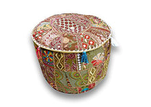 Load image into Gallery viewer, Sophia Art Indian Pouf Stool Vintage Patchwork Embellished with Patchwork Living Room Ottoman Cover, 18 X 13 Inches(Mhendhi Green)
