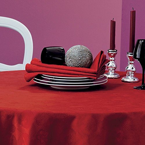 Garnier-Thiebaut, Mille Pensees Scarlet French Jacquard Tablecloth, 71 inches x 118 inches, 100 Percent Cotton