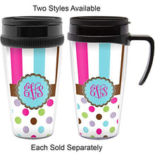 Load image into Gallery viewer, Stripes &amp; Dots Acrylic Travel Mug with Handle (Personalized)
