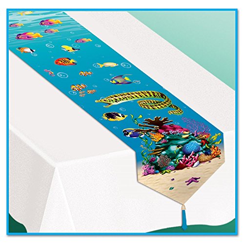 Club Pack of 12 Nautical Under The Sea with Fish Table Runner 6'