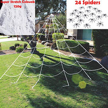 Load image into Gallery viewer, JOYIN Halloween Decorations, 23X18 ft Triangular Mega White Spider Web for Outdoor Halloween Decor Yard with 120g Super Stretch Cobweb and 24 Spiders

