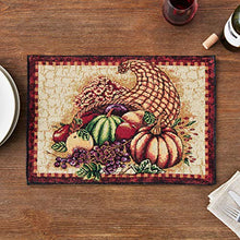 Load image into Gallery viewer, Violet Linen Fall Harvest Thanksgiving Autumn Leaves Sunflowers Fruits Pumpkins Tapestry Pattern, Polyester Cotton Woven Tapestry , Cornucopia, 13 X 19, Rectangler Set of 4, Decorative Place Mats
