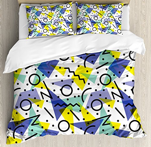 Ambesonne Modern Duvet Cover Set, Geometrical Retro 80s Themed