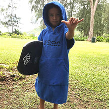 Load image into Gallery viewer, Cor Surf Poncho Changing Towel Robe With Hood And Front Pocket For Kids, Doubles Up As Beach Towel And Blanket, Made of Quick Dry Microfiber, Fits Ages 3-8 Years Old (Dark Blue, one size fits most)
