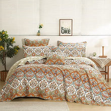 Load image into Gallery viewer, DaDa Bedding Bohemian Bedspread Set - Coral Floral Paisley Garden Party Reversible Coverlet - Bright Vibrant Multi-Colorful Blue Salmon Pink - King - 3-Pieces
