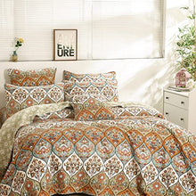 Load image into Gallery viewer, DaDa Bedding Bohemian Bedspread Set - Floral Paisley Garden Party Reversible Coverlet - Bright Vibrant Multi-Colorful Blue Salmon Pink - Full - 3-Pieces
