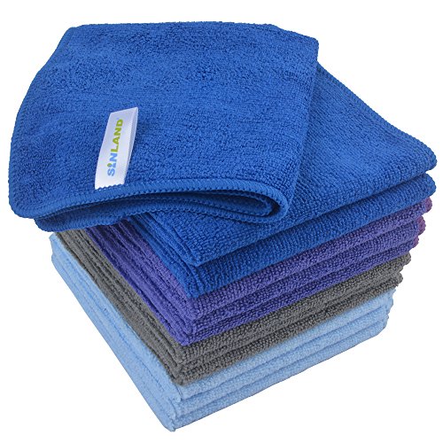 Sinland Absorbent Microfiber Dish Cloth Kitchen Streak Free Cleaning Cloth Dish Rags Lens Cloths 12inchx12inch 12 Pack 4 Colors Assorted