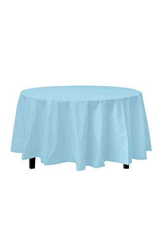 12-Pack Premium Plastic Tablecloth 84in. Round Table Cover - Light Blue