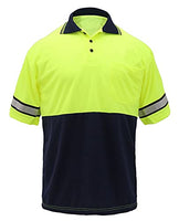 First Class Two Tone Polyester Polo Shirt with Reflective Stripes Lime Yellow/Navy (XL)