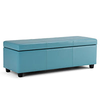 Simpli Home AXCF18-BU Avalon 48 inch Wide Contemporary Rectangle Storage Ottoman Bench in Blue Faux Leather