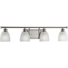 Load image into Gallery viewer, Progress Lighting Lucky Collection 4-Light White Prismatic Glass Coastal Bath Vanity Light Brushed Nickel
