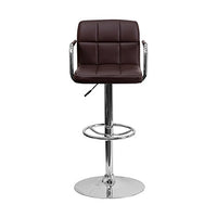 Offex Contemporary Brown Quilted Vinyl Adjustable Height Bar Stool with Arms and Chrome Base
