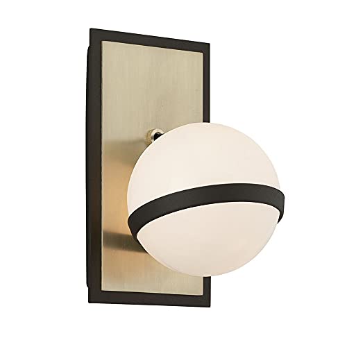 Troy Lighting B5301 Ace - One Light Wall Sconce, Textured Bronze/Brushed Brass Finish with Gloss Opal Glass