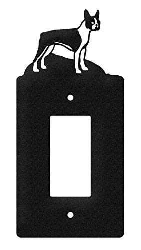 SWEN Products Boston Terrier Metal Wall Plate Cover (Single Rocker, Black)