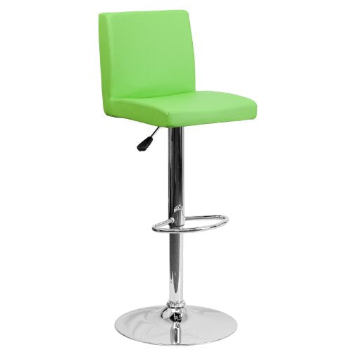 Flash Furniture Contemporary Green Vinyl Adjustable Height Barstool with Panel Back and Chrome Base