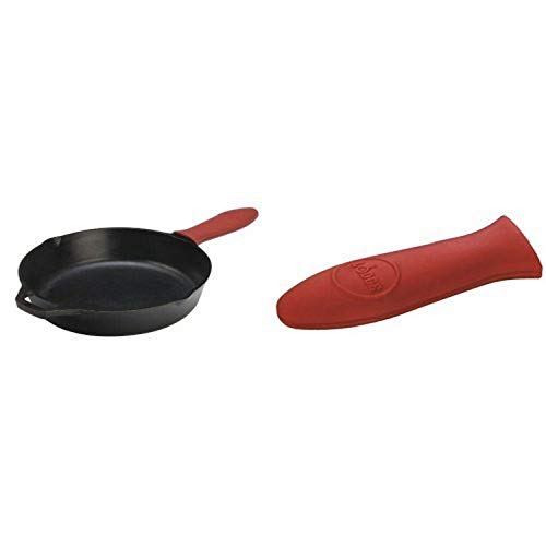 Lodge Cast-Iron Skillet L10SK3ASHH41B, 12-Inch and Lodge ASHH41 Silicone Hot Handle Holder, Red Bundle