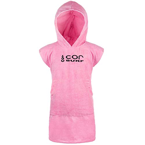 Cor Surf Poncho Changing Towel Robe With Hood And Front Pocket For Kids, Doubles Up As Beach Towel And Blanket, Made of Quick Dry Microfiber, Fits Ages 3-8 Years Old (Pink, one size fits most)