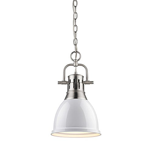 Golden Lighting 3602-S PW-WH Duncan Pendant, Silver with White Shade