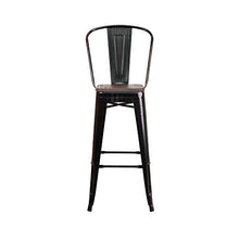Load image into Gallery viewer, Offex 30&quot; High Black-Antique Gold Metal Barstool with Back and Wood Seat
