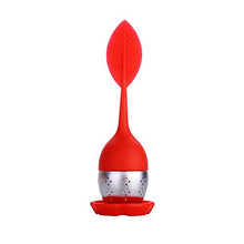Load image into Gallery viewer, Red Silicone Loose Leaf Tea Infuser Strainer Filter With Drip Tray
