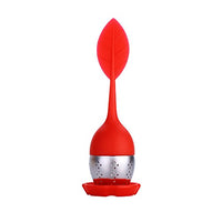 Red Silicone Loose Leaf Tea Infuser Strainer Filter With Drip Tray