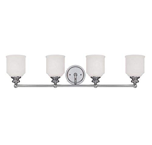 Savoy House 8-6836-4-11 Melrose - 4 Light Bath Bar, Polished Chrome Finish with White Opal Etched Glass