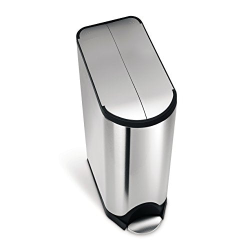 simplehuman 45 Liter / 11.9 Gallon Stainless Steel Butterfly Lid Kitchen Step Trash Can, Brushed Stainless Steel