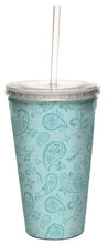 Load image into Gallery viewer, Tree-Free Greetings Paisley Blue by Debbie Mumm Artful Traveler Double-Walled Acrylic Cool Cup with Reusable Straw, 16-Ounce
