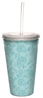 Tree-Free Greetings Paisley Blue by Debbie Mumm Artful Traveler Double-Walled Acrylic Cool Cup with Reusable Straw, 16-Ounce