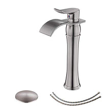 Load image into Gallery viewer, BWE Waterfall Spout Single Handle Commercial Bathroom Sink Vessel Faucet Mixer Tap Lavatory Faucets Tall Body Brushed Nickel
