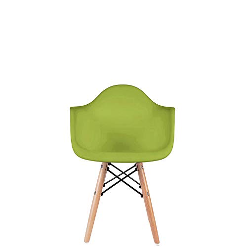 2xhome - Kids Size Plastic Toddler Armchair with Natural Wooden Dowel Legs, Green
